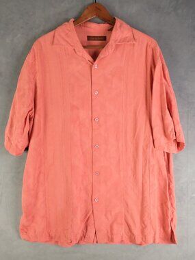 Tori Richard Shirt Mens Large Pink Button Up Geometric Silk Hawaiian Summer